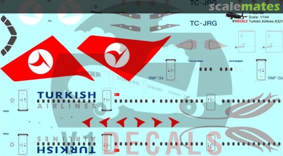 Boxart Turkish Airlines Airbus A321 V1D0789-144 V1 Decals