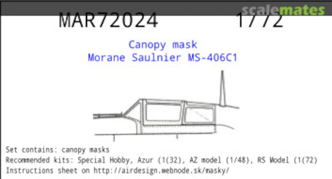 Boxart Mask fo canopy Morane Saulnier MS-406C1 MAR72024 AIRDESIGN.SK