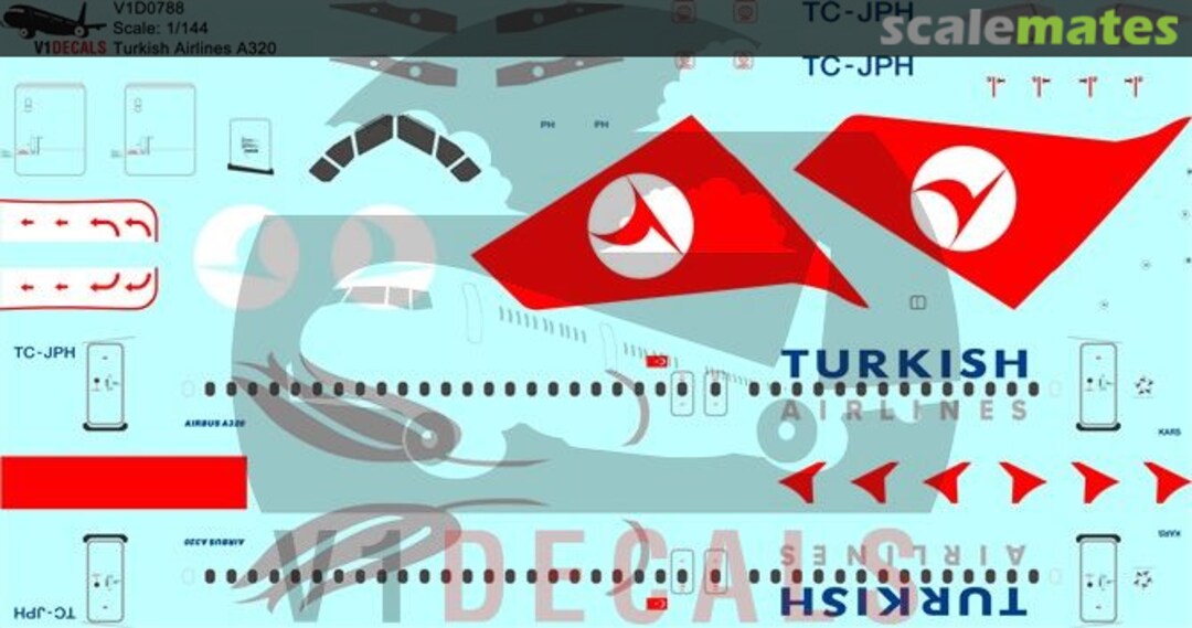 Boxart Turkish Airlines Airbus A320 V1D0788-144 V1 Decals