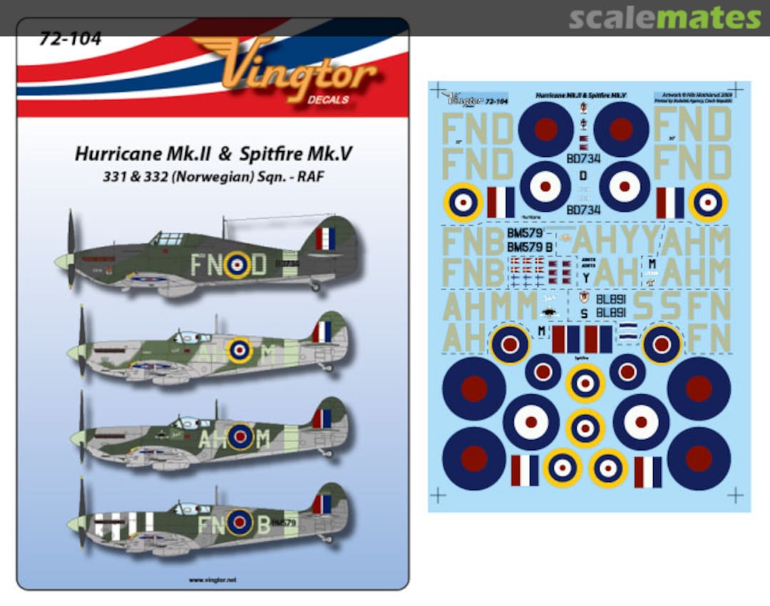 Boxart Hurricane Mk.IIB & Spitfire Mk.V 72-104 Vingtor Decals