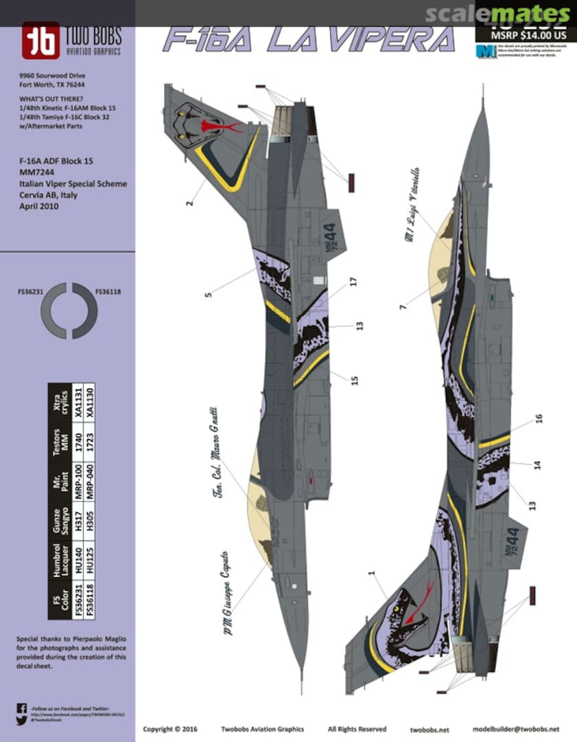 Boxart F-16A La Vipera 48-252 TwoBobs Aviation Graphics