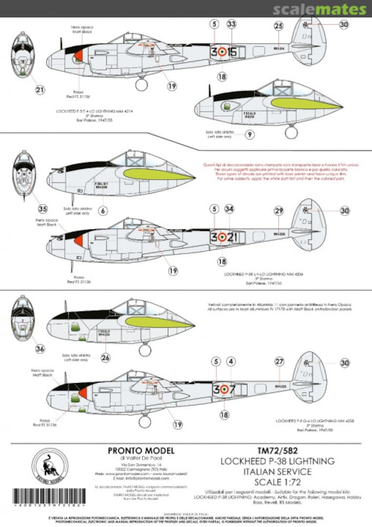 Boxart LOCKHEED P-38 LIGHTNING IN ITALIAN SERVICE 72/582 Tauro Model