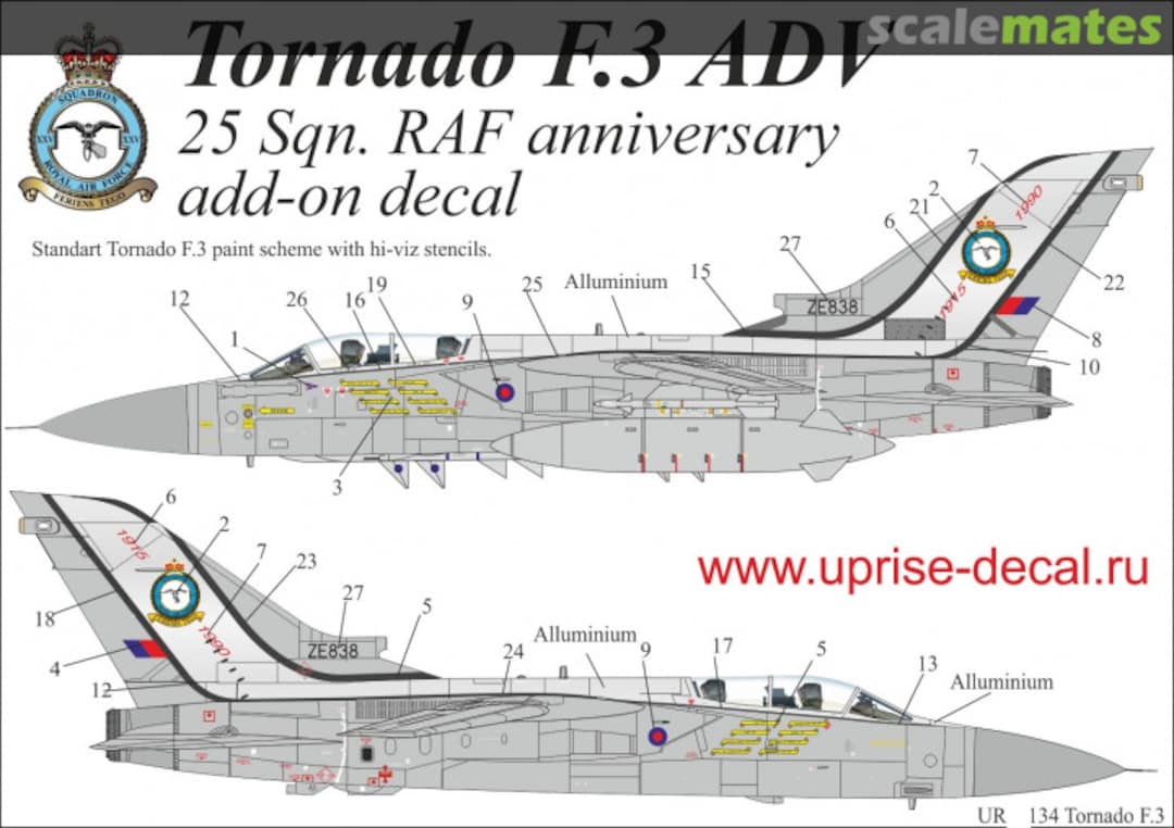 Boxart URXX134 - Tornado F.3 ADV 25 Sqn. anniversary UR72134 UpRise Decal Serbia