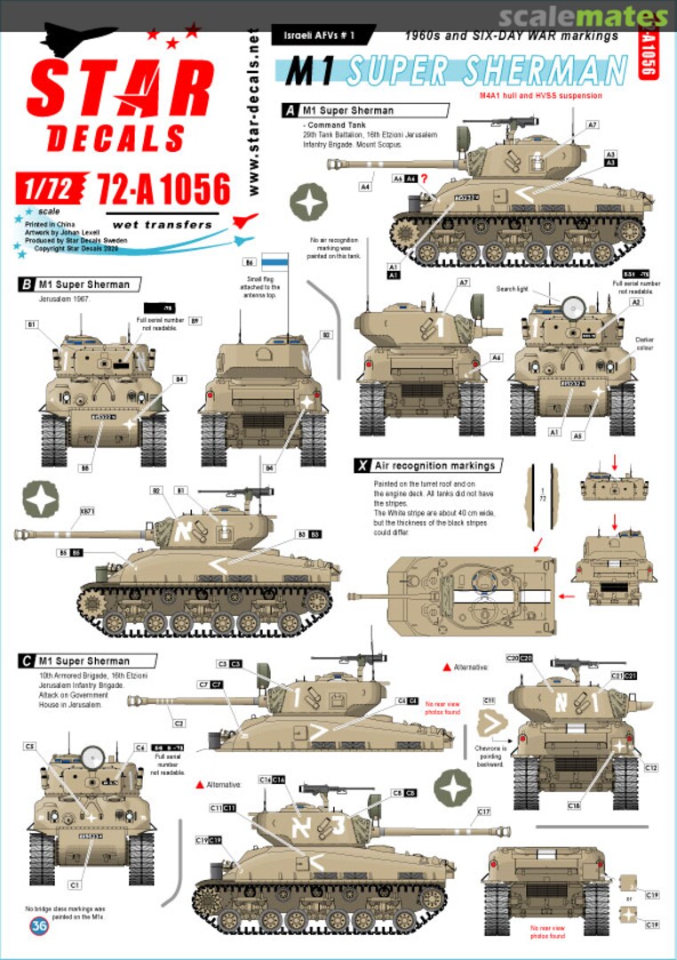 Boxart M1 Super Sherman 72-A1056 Star Decals