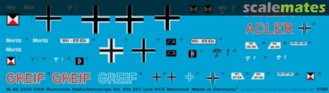 Boxart DAK "Rommels" Staffvehicles Sd.Kfz 251 and ACE Dorcester 48 3322 Peddinghaus-Decals