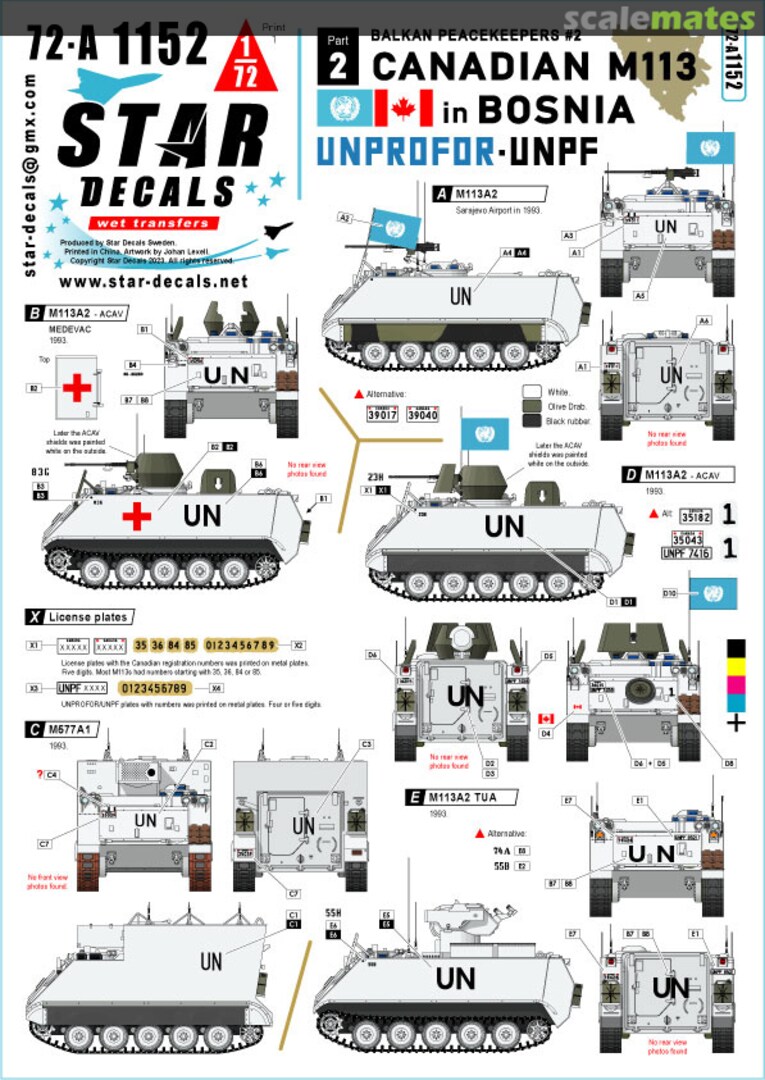 Boxart Current Use Balkan Peacekeepers #2 Canadian M113 Derivative in Bosnia 72-A1152 Star Decals