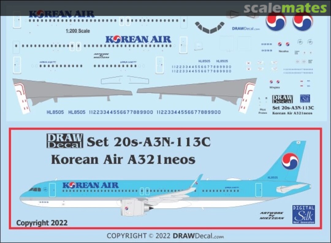 Boxart Korean Air A321neos 20-A3N-113C Draw Decal