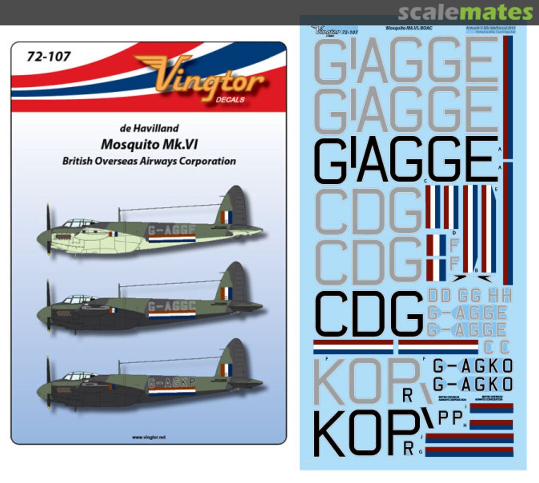 Boxart Mosquito Mk.VI 72-107 Vingtor Decals