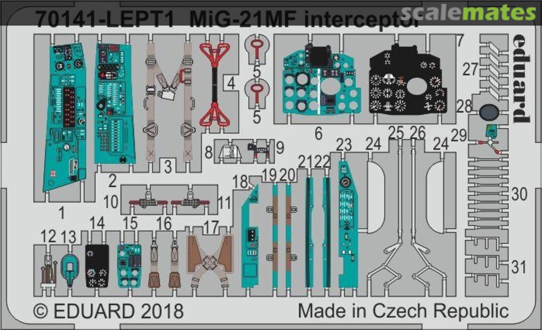 Boxart MiG-21MF interceptor PE-set 70141-LEPT Eduard