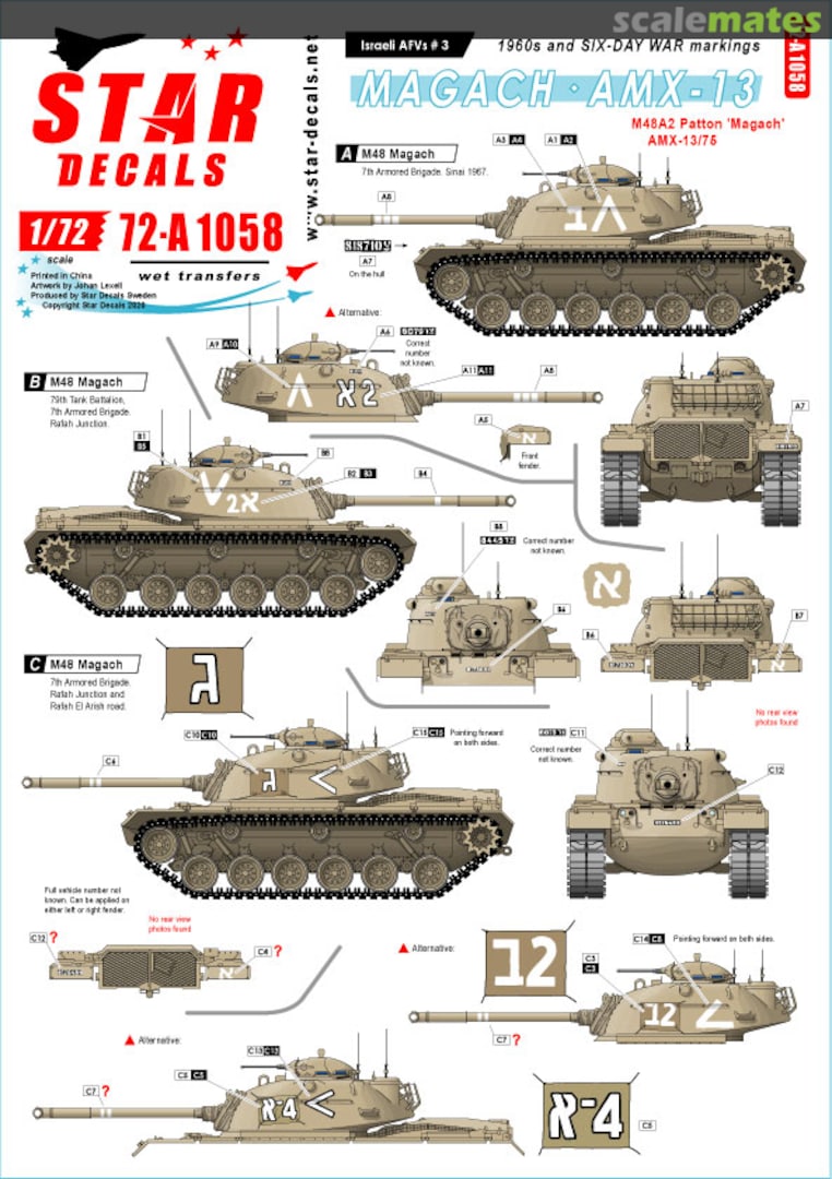 Boxart Magach - AMX-13 72-A1058 Star Decals