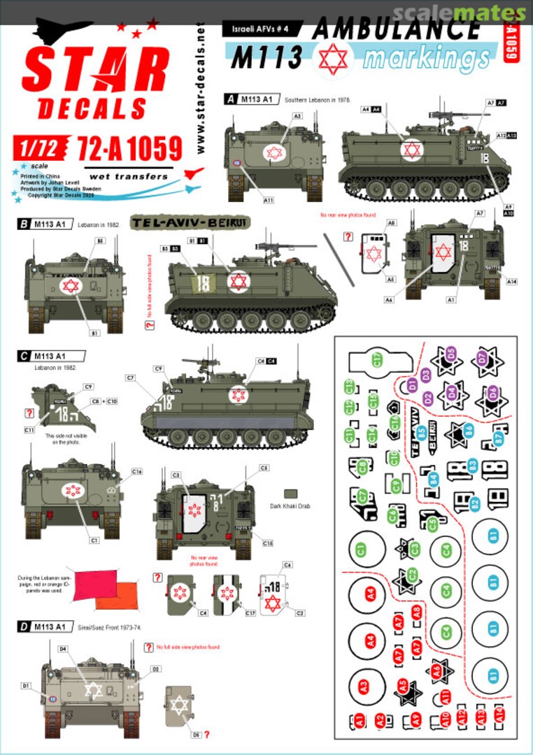 Boxart M113 Ambulance markings 72-A1059 Star Decals