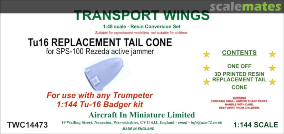 Boxart Tupolev Tu-16K-10 Badger C Replacement Tail Cone for SPS-100 Rezeda Active Jammer. TWC14473 Aircraft In Miniature Ltd