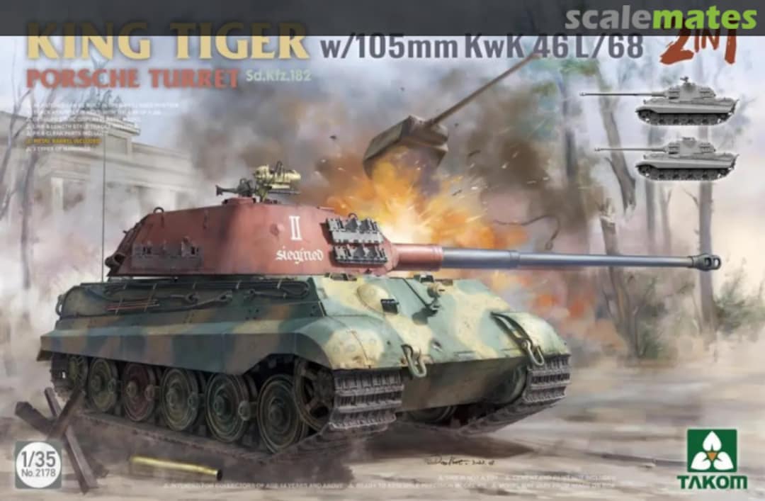 Boxart Sd.Kfz.182 King Tiger Porsche turret w/105m KwK 46 L/68 2178 Takom