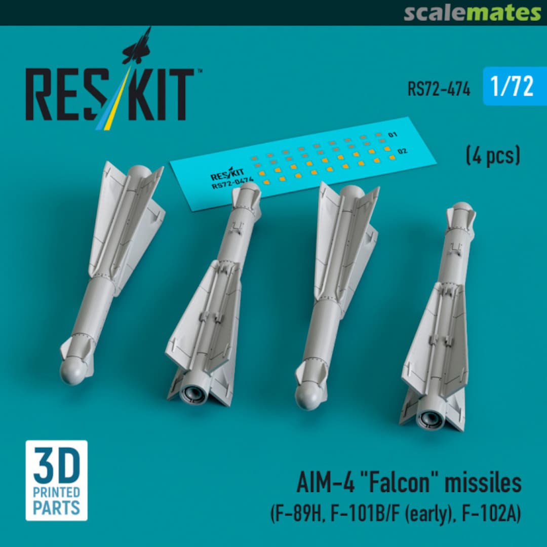 Boxart AIM-4 ``Falcon`` missiles (4 pcs)  (3D Printed) RS72-0474 ResKit