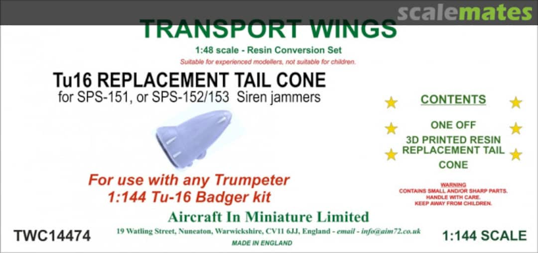 Boxart Tupolev Tu-16K-10 Badger C Replacement Tail Cone for SPS-151/152/153 Siren Jammers. TWC14474 Aircraft In Miniature Ltd