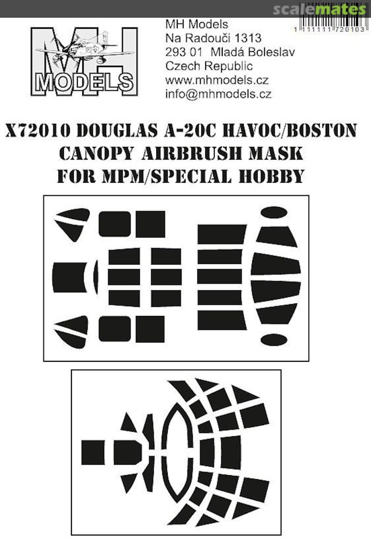 Boxart Douglas A-20C Havoc/Boston Canopy Airbrush Mask X72010 MH Models