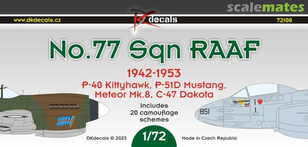 Boxart No.77 Sq. RAAF (P-40E/K/N, P-51, Meteor Mk.8, C-47B) 72108 DK Decals