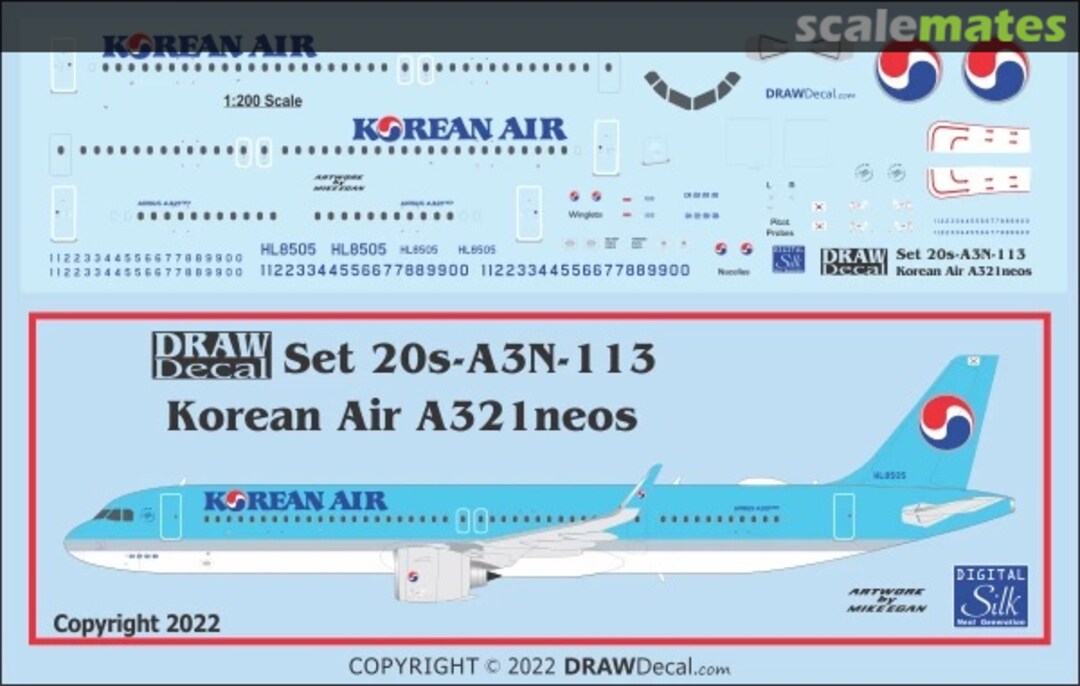 Boxart Korean Air A321neos 20-A3N-113 Draw Decal