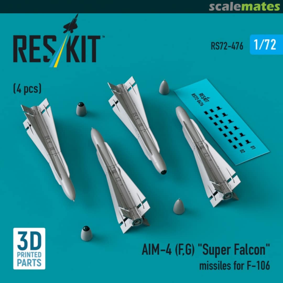 Boxart AIM-4 (F, G) "Super Falcon" missiles (4 pcs) (3D Printed) RS72-0476 ResKit