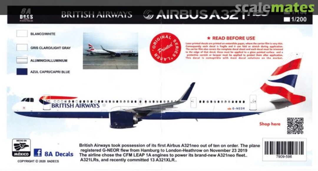 Boxart British Airways Airbus A321 NEO 7909-596 8aDecs