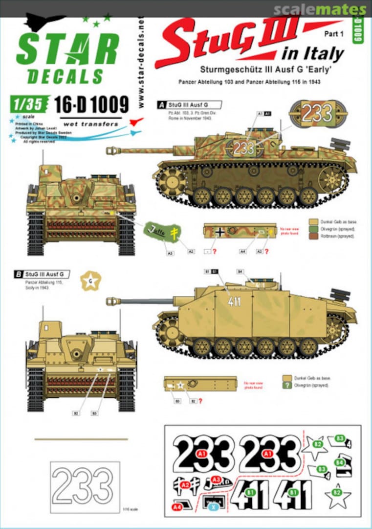 Boxart StuG III in Italy # 1 16-D1009 Star Decals