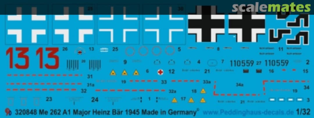 Boxart Me 262 Maj Heinz Bär 1945 EP 848A Peddinghaus-Decals