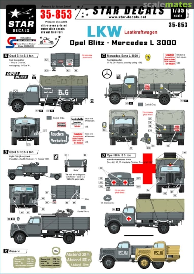 Boxart LKW Lastkraftwagen Opel Blitz Mercedes L 3000 35-853 Star Decals