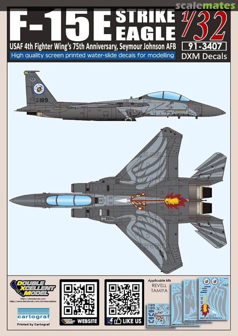 Boxart F-15E U.S. Air Force Strike Eagle 91-3407 DXM Decals