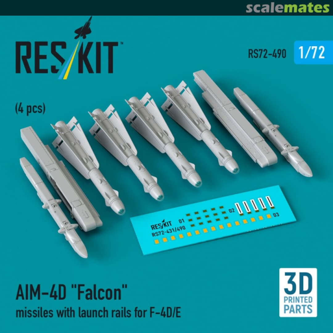 Boxart AIM-4D "Falcon" missiles with launch rails for F-4D/E (4 pcs) (3D Printed) RS72-0490 ResKit