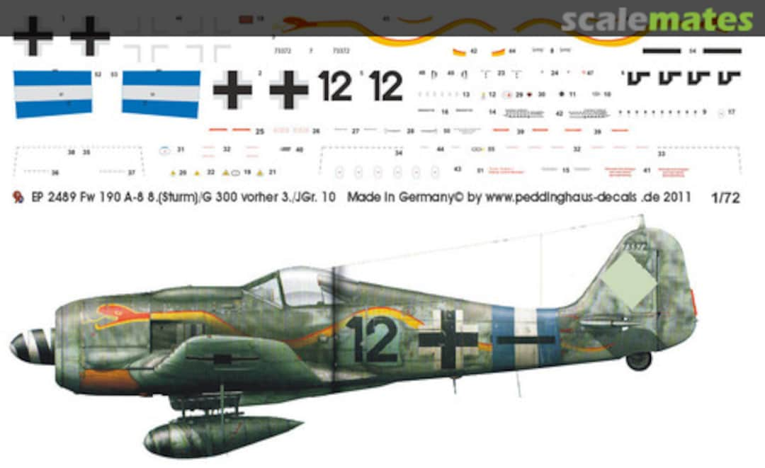 Boxart Fw 190 A-8 8.(Sturm)/JG 300 ex 3./JGr. 10 EP 2489 Peddinghaus-Decals