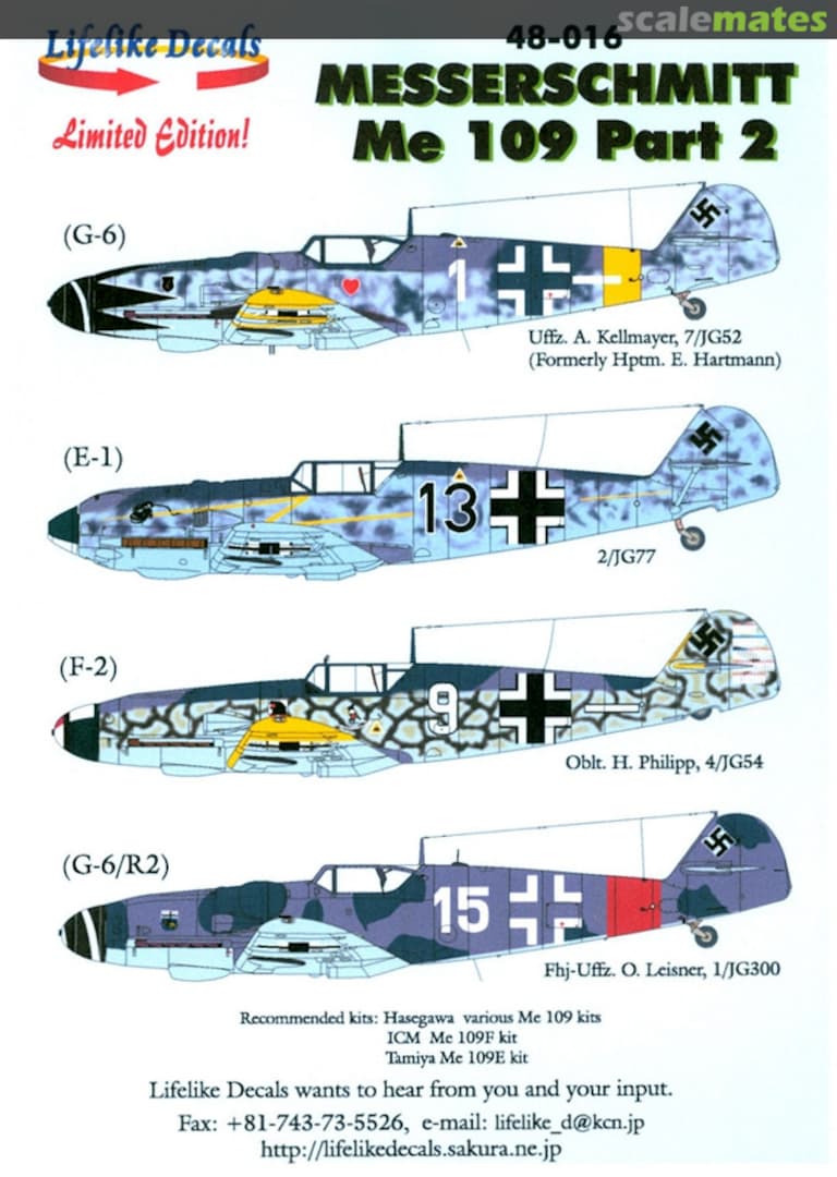 Boxart Messerschmitt Me 109 Part 2 48-016 Lifelike Decals