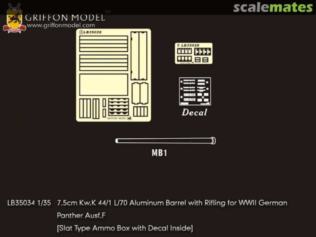Boxart 7.5cm Kw.K 44/1 L/70 Aluminum Barrel with Rifling for WWII German Panther Ausf.F LB35034 Griffon Model