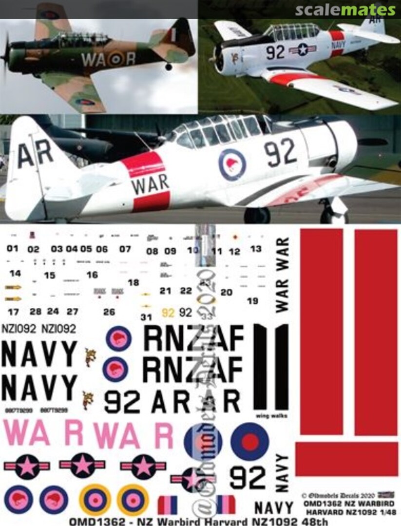 Boxart Warbird - Harvard NZ1092 OMD1362 Oldmodels Decals