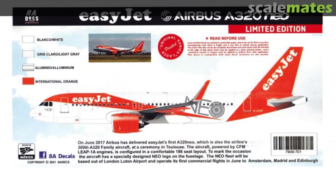 Boxart EasyJet Airbus A320 NEO 7909-701 8aDecs