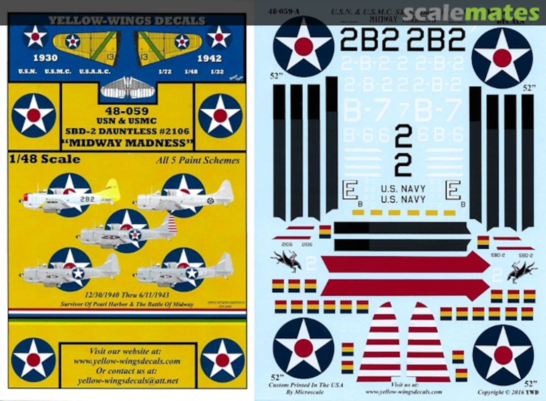 Boxart SBD-2 Dauntless #2106 48-059 Yellow-Wings Decals