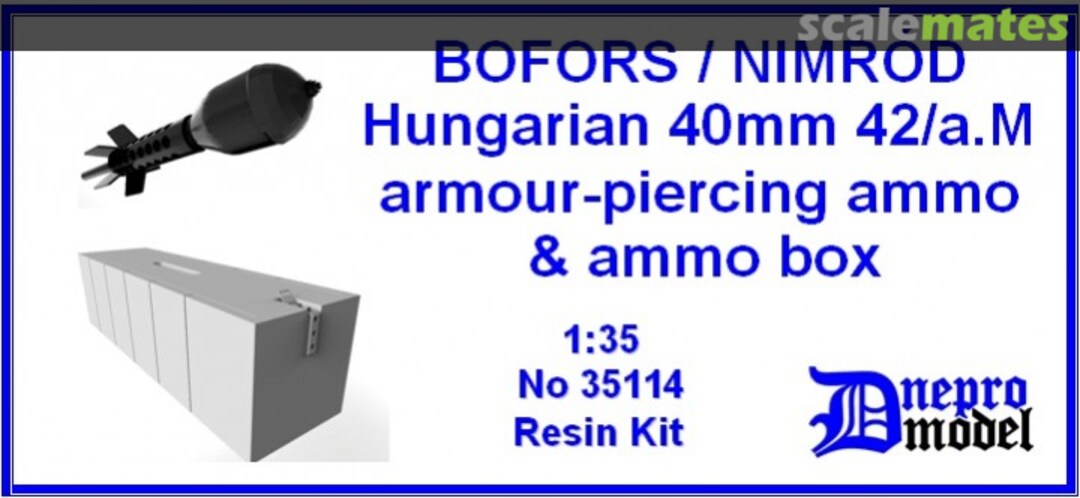 Boxart Bofors/Nimrod 40mm 42A.M armour-piercing ammo & ammo box 35114 Dnepro Model