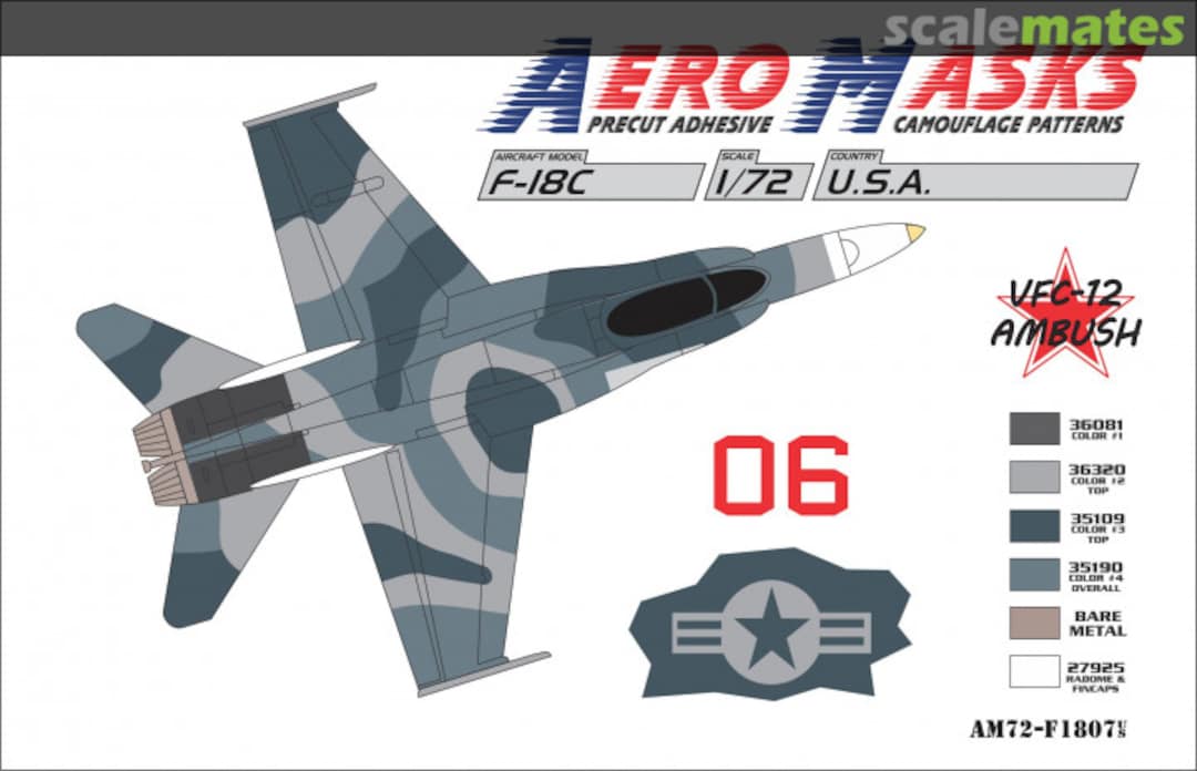 Boxart F-18C USA VFC-12 Ambush 06Red AM72-F1807 AeroMasks