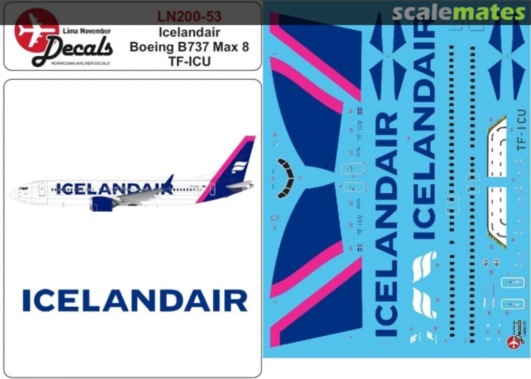 Boxart Icelandair Boeing 737-Max 8 TF-ICU LN200-53 Lima November Decals