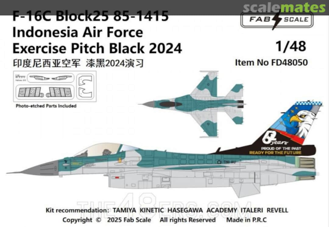 Boxart F-16C Block25 85-1415 Indonesia Air Force Exercise Pitch Black 2024 FD48050 Fab Scale