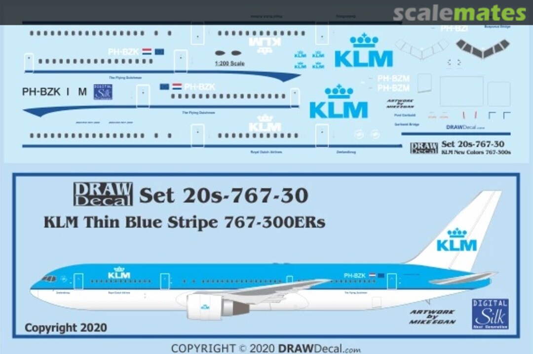 Boxart KLM Thin Blue Stripe 767-300ERs 20-767-30 Draw Decal