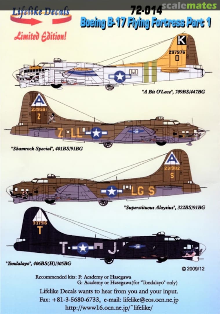 Boxart B-17 Flying Fortress 72-014 Lifelike Decals