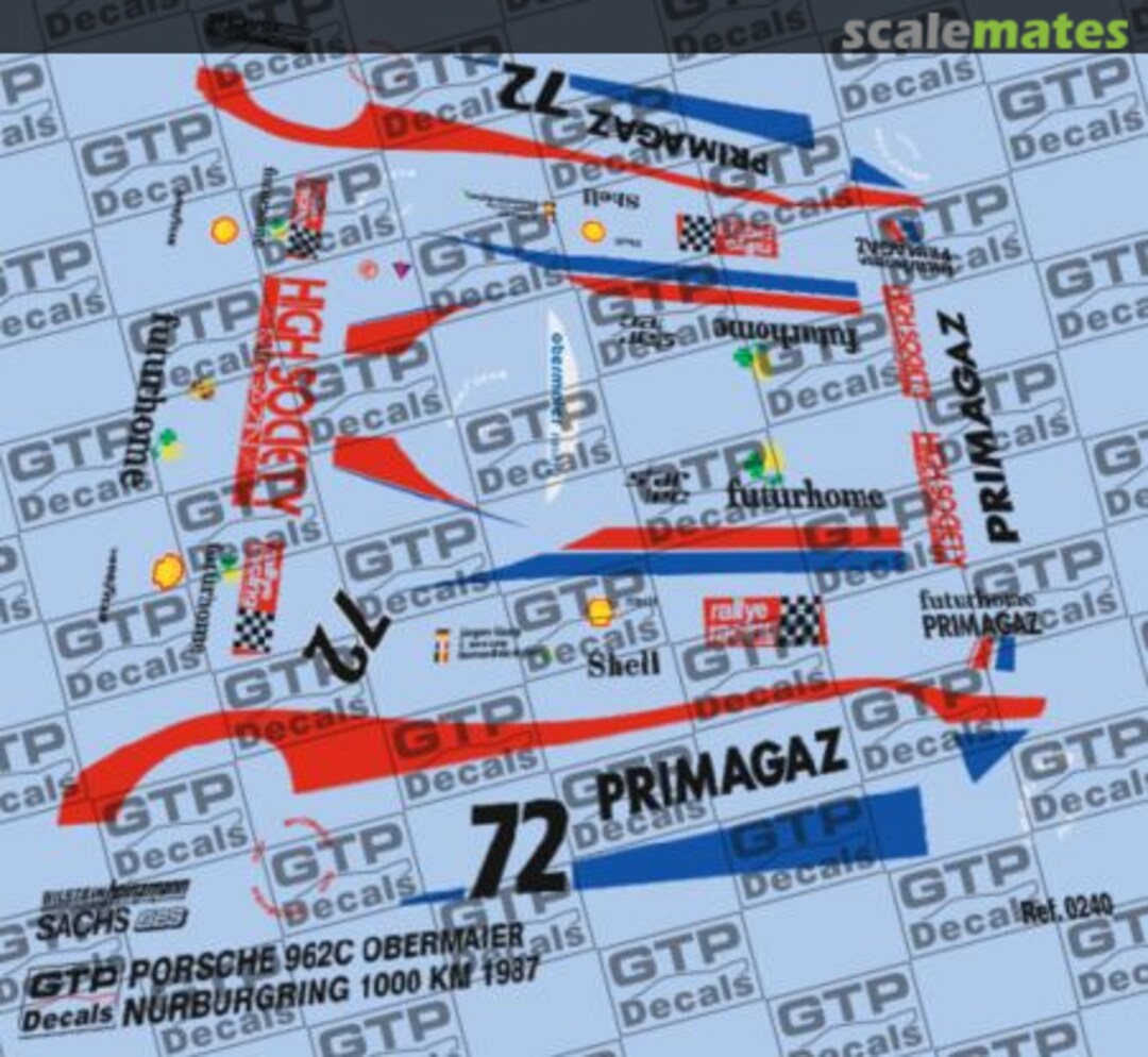 Boxart Porsche 962C - Obermaier Racing - Primagaz - Nürburgring 1000 km 1987 0240 GTP Decals