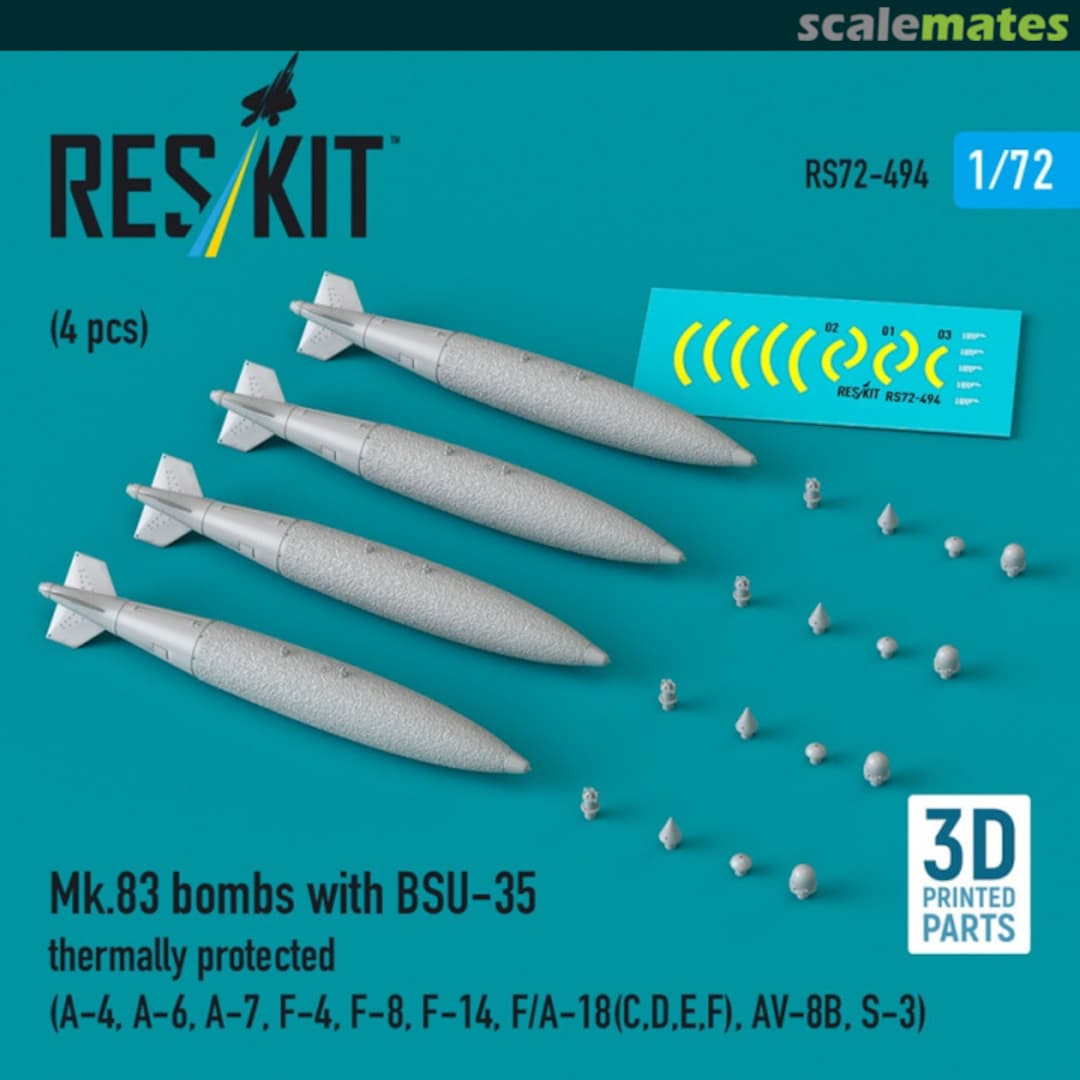 Boxart Mk.83 bombs with BSU-35 thermally protected (4 pcs) (3D printed) RS72-0494 ResKit