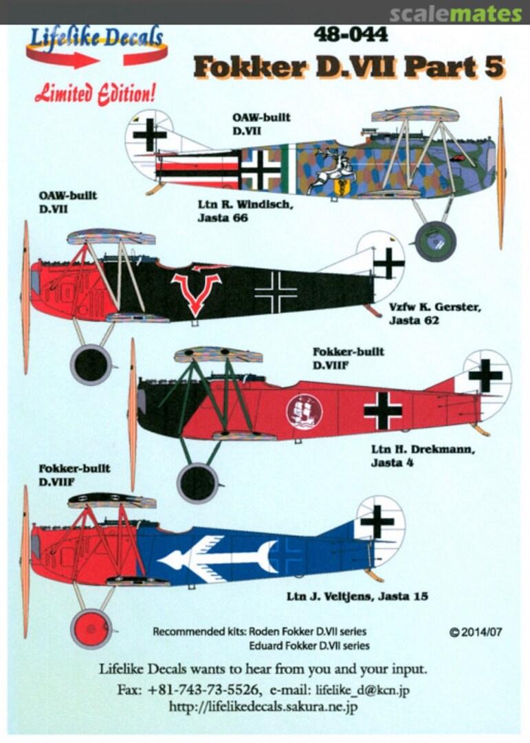 Boxart Fokker D.VII Part 5 48-044 Lifelike Decals