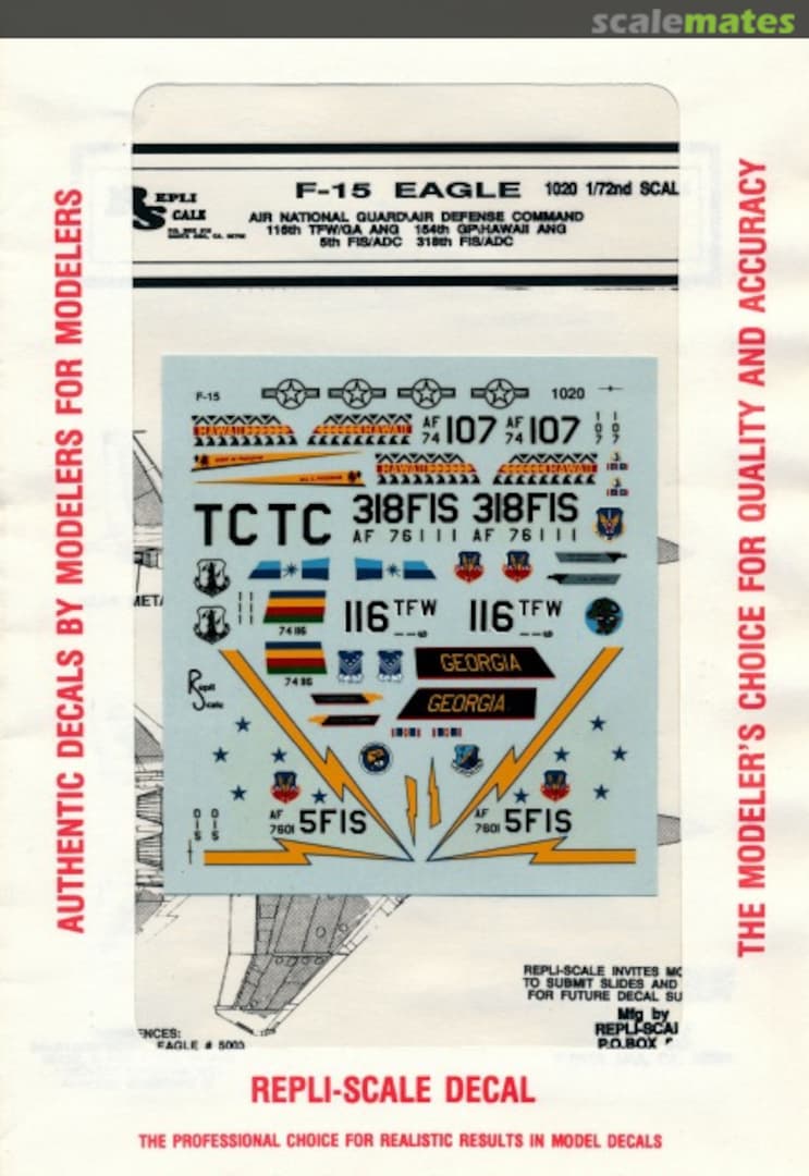 Boxart F-15 Eagle Air National Guard/Air Defence Command 1020 Repli-scale