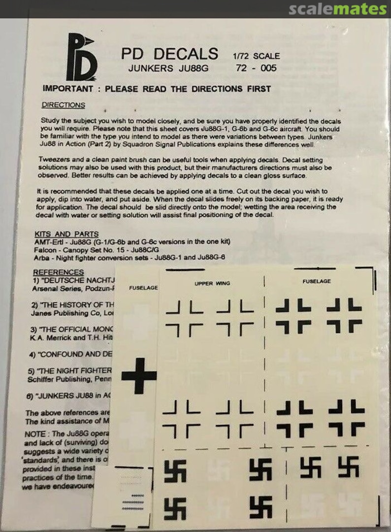 Boxart Junkers JU-88G 72-005 PD Decals