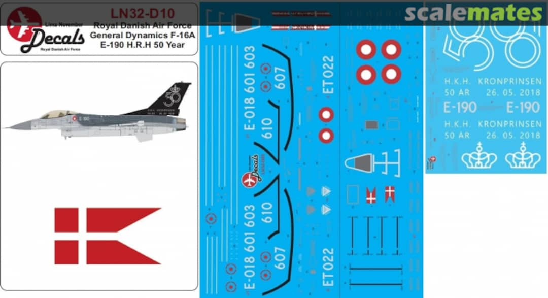 Boxart RDAF F-16A E-190 H.K.H. 50 Year LN32-D10 Lima November Decals