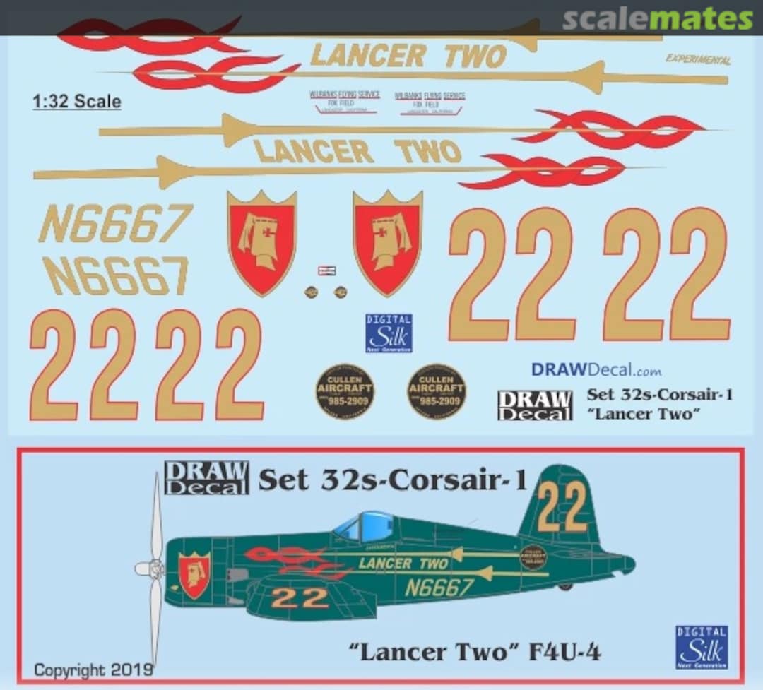 Boxart “Lancer Two” F4U-4 Corsair Reno 1968-69 32-Corsair-01 Draw Decal