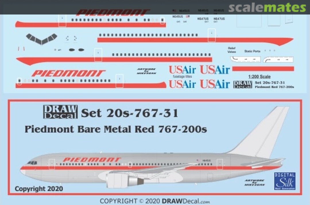 Boxart Piedmont Bare Metal – Red 767-200s 20-767-31 Draw Decal