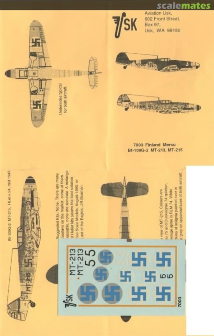 Contents Finland Mersu Bf 109G-2 7003 Aviation USK